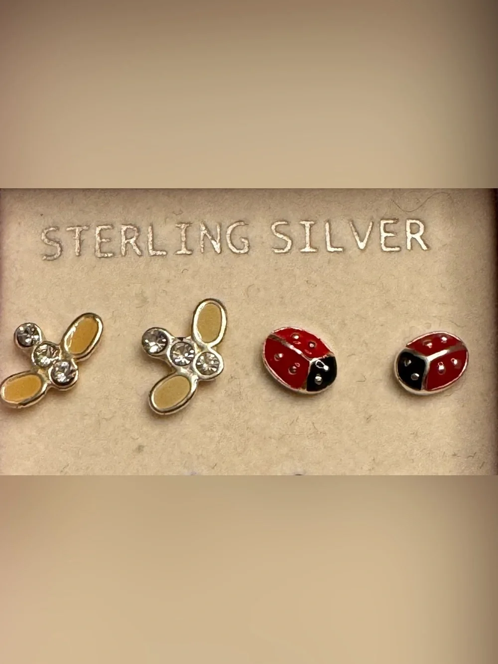 Kids Sterling Silver Ladybug Stud Earrings - Red 2 pair